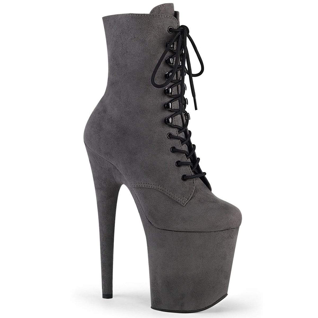 grey mid calf high heel boots