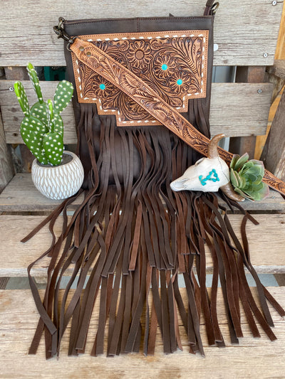 The Gallup Turquoise Acid Wash Fringe Purse