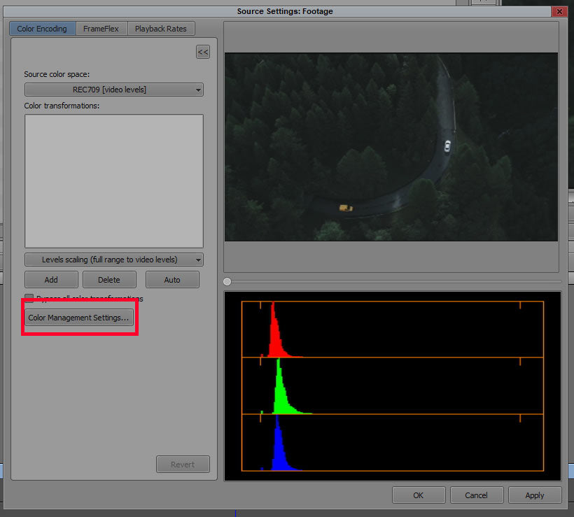 color management settings avid luts