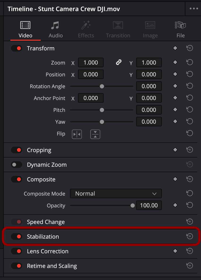 select the stabilization setting