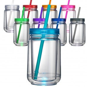 Fun Mason Jar Plastic Cups: Large Break Resistant, BPA Free To-Go Mug with  Lid and Straw- Perfect as Party Cups, Kids Travel Cups, Wedding Party Cups  (Multi-Colored, 4-Pack) 