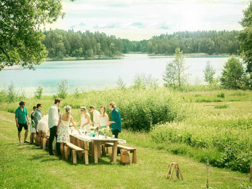 Family eating outdoors