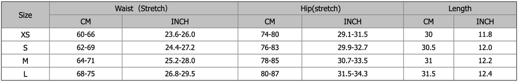 Women Shorts Size Chart | ZORKET