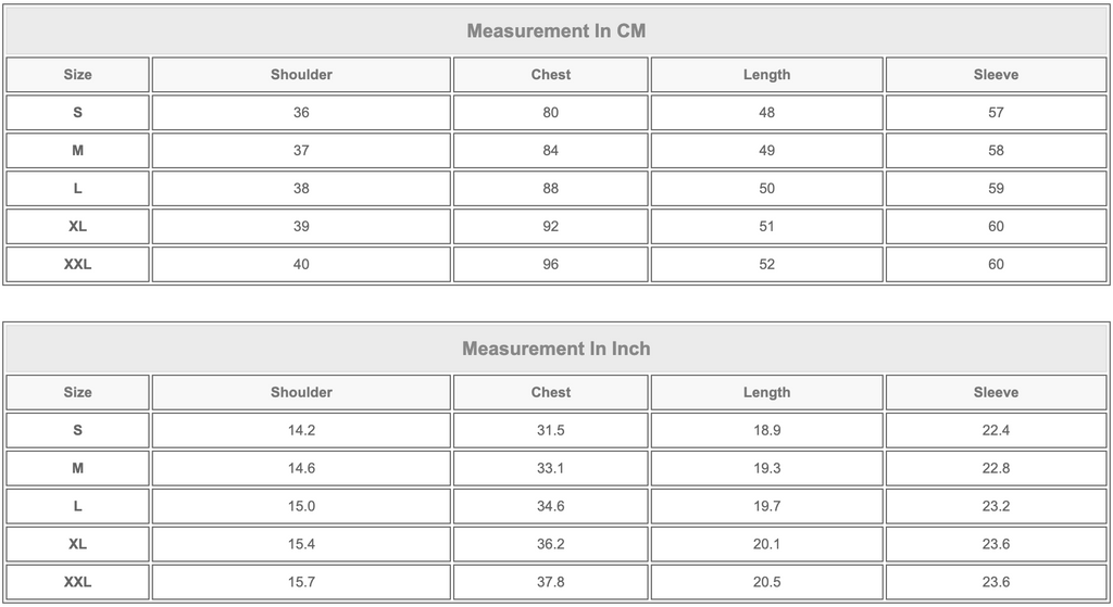 Size Chart | Women's Jacket | Size Guide | ZORKET.com