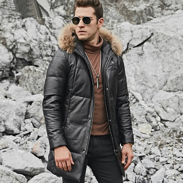Men's Winter Genuine Leather Jacket With Fur Hood | ZORKET