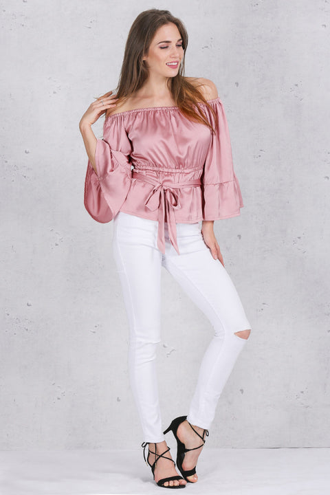 Off Shoulder Ruffle Blouse With Flare Sleeves | Shop Online | Zorket ...