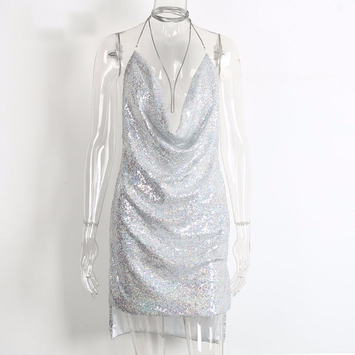 Sequin Backless Dress With Deep V-Neck | Online Shopping | Zorket | ZORKET