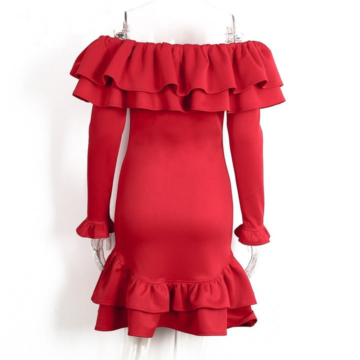 Off Shoulder Ruffle Dress With Long Sleeves | Online Shopping | Zorket ...