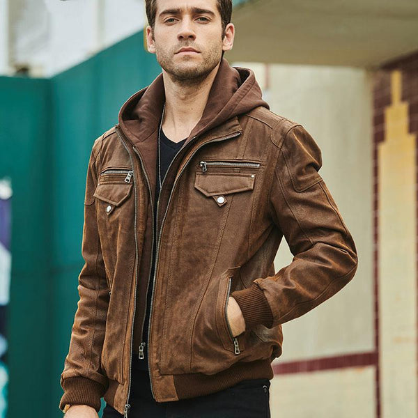 Men's Genuine Leather Jacket With Removable Hood | ZORKET