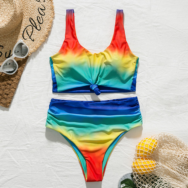 Women's Summer Two-Piece High-Waist Patchwork Bikini With Print | ZORKET