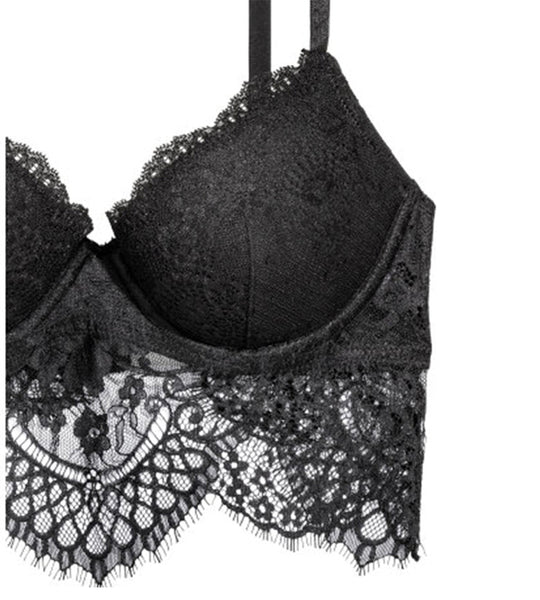 Black Lace-Trimmed Scalloped Push Up Bra | Lace Lingerie Sets | Zorket ...