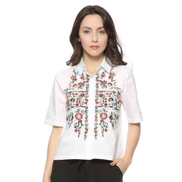 Women's Cotton Shirt With Floral Embroidery | Zorket | ZORKET