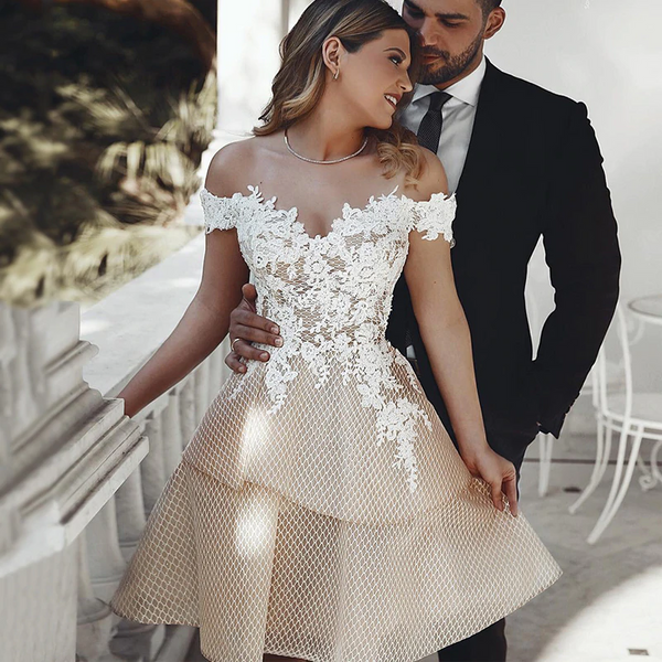 Women's Off-Shoulder Short Wedding Dress With Lace | ZORKET