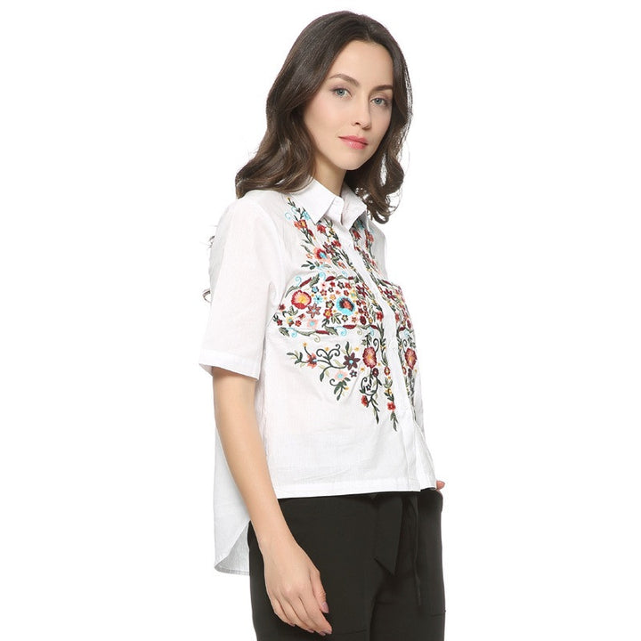 Women's Cotton Shirt With Floral Embroidery | Zorket | ZORKET