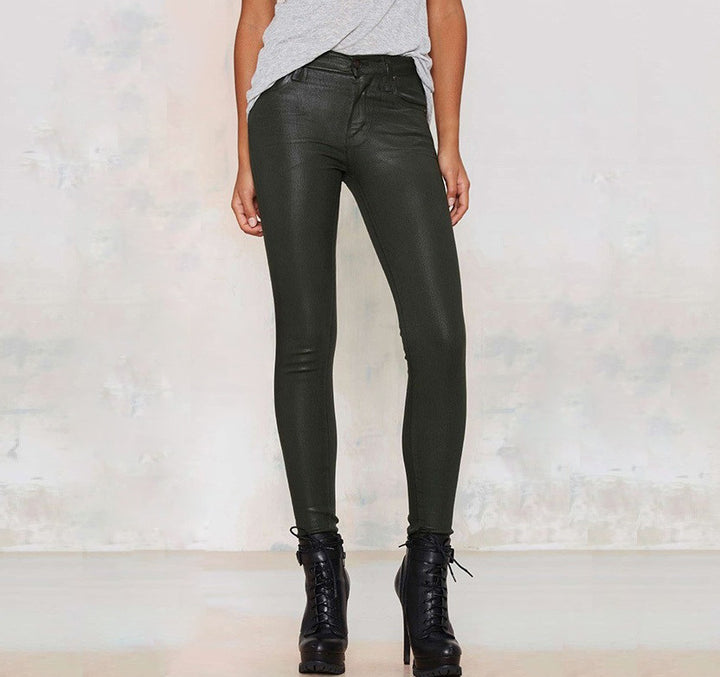 Faux Leather Mid Waist Slim Pants | Women's Pants & Capris | Zorket ...