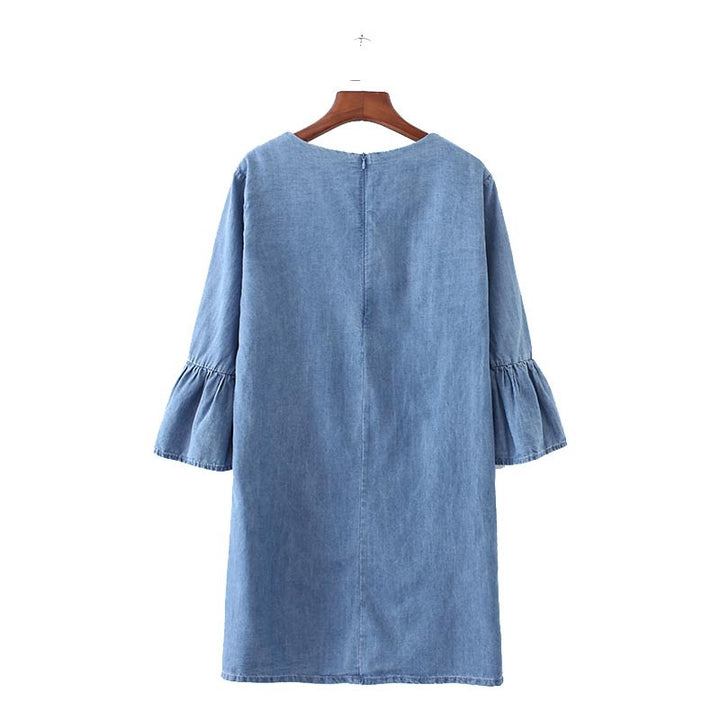 Flare Sleeve O-Neck Denim Dress | Casual & Denim Dresses | Zorket | ZORKET