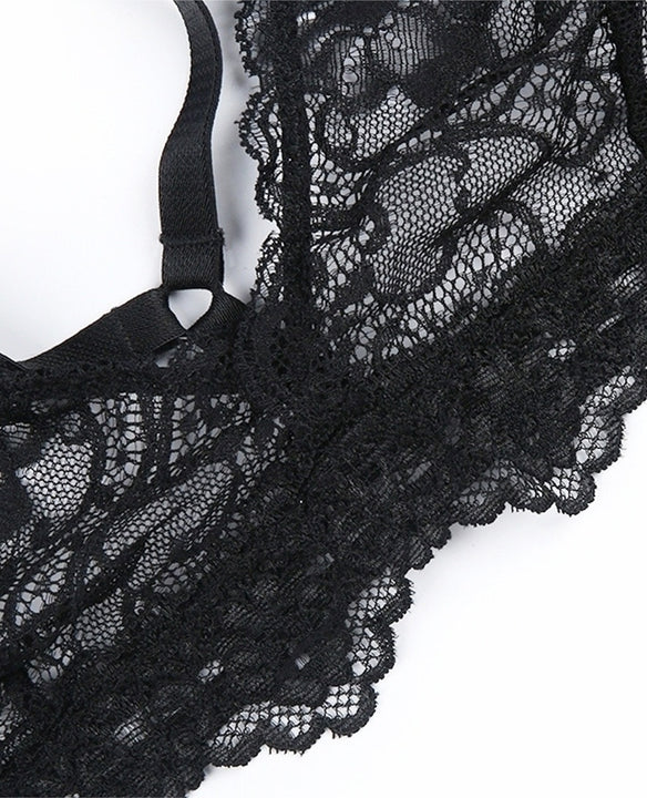 Black Lace Underwear Set | Bralette & Panties With Low Waist | Zorket ...