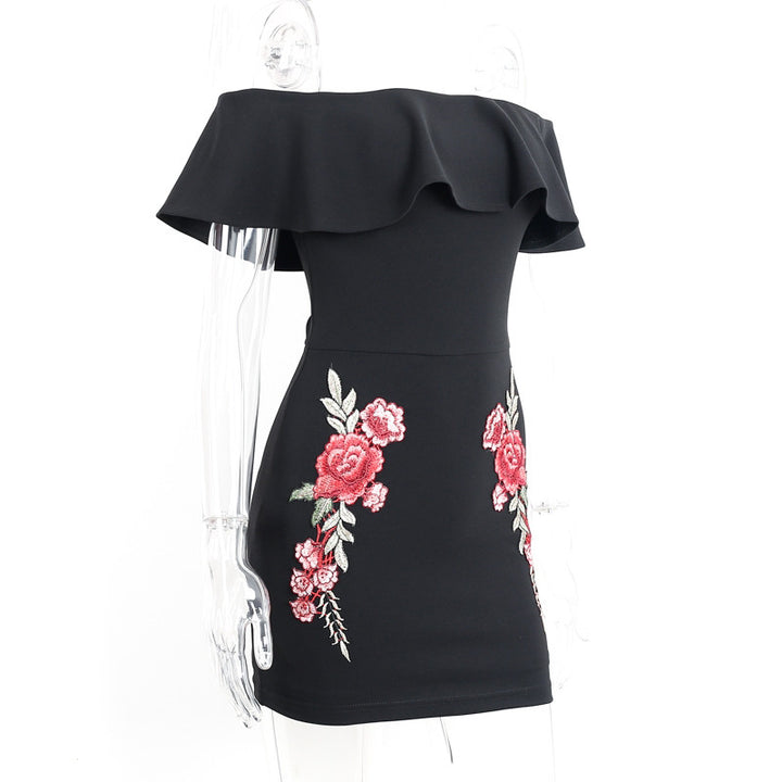 Off Shoulder Ruffle Dress With Flower Embroidery | Zorket | ZORKET