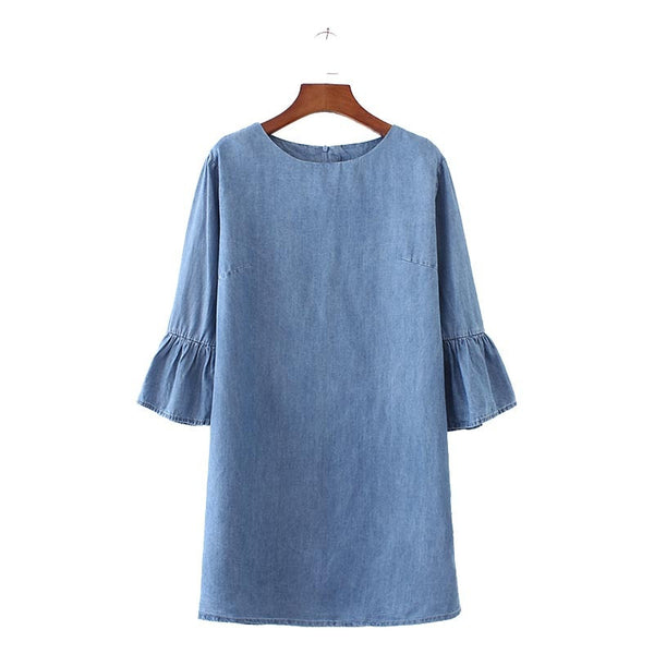 Flare Sleeve O-Neck Denim Dress | Casual & Denim Dresses | Zorket | ZORKET