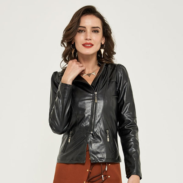 Faux Leather Jacket With Turn-Down Collar | Online Shopping | Zorket ...