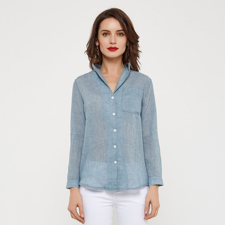 Linen Shirt With Turn-Down Collar | Buy Women's Clothing | Zorket | ZORKET