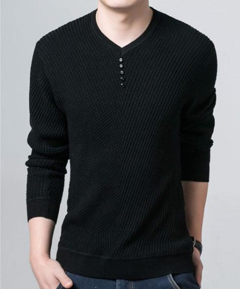 Men's V-Neck Long Sleeve Solid Color Pullover | ZORKET