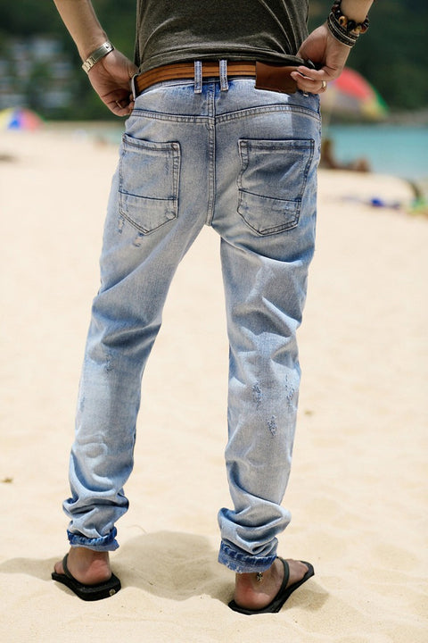Men's Washed Slim Straight Denim Pants | ZORKET