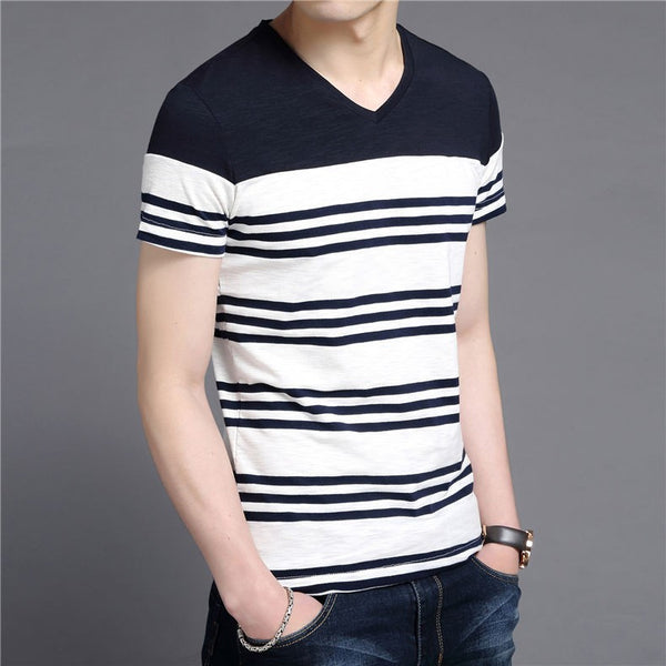 Men's Striped Slim Fit V-Neck T-Shirt | ZORKET
