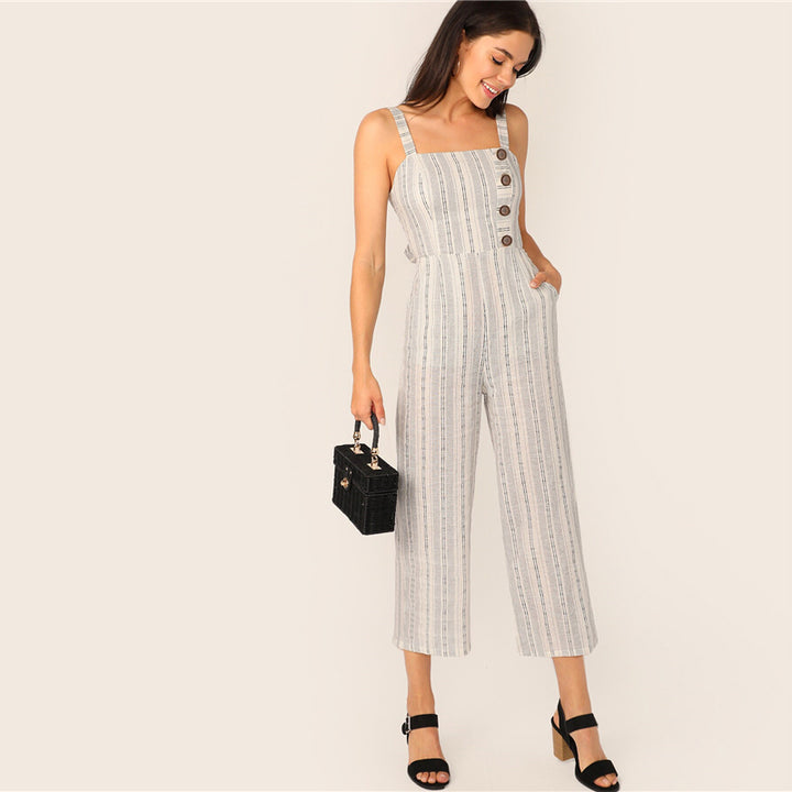 striped sleeveless jumpsuit