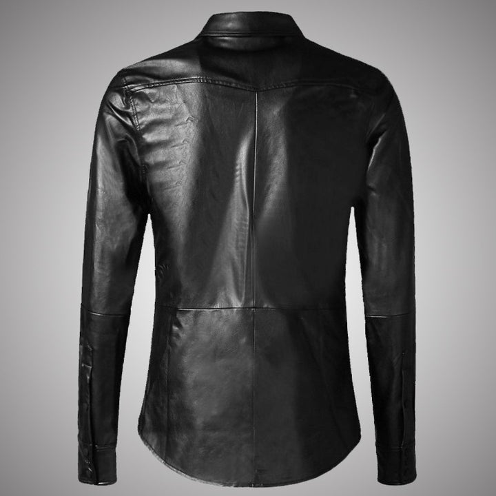 Casual Slim Fit men's long sleeve Leather shirt chemise homme | ZORKET
