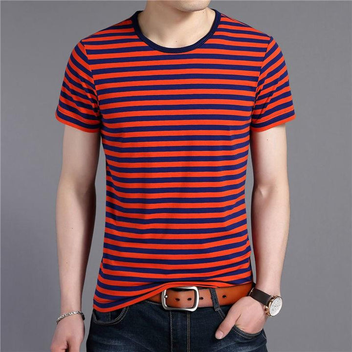 red and black pinstriped shirt men