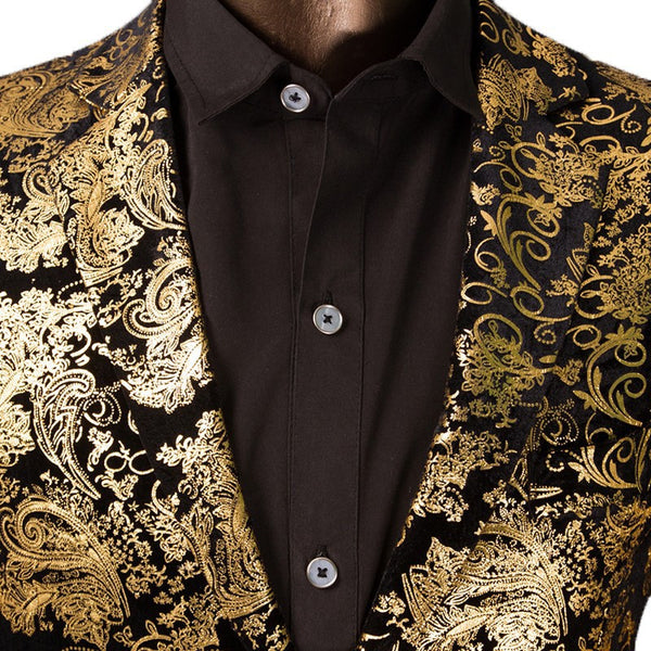 Men's Luxury Golden Floral Slim Fit Suit Jacket | ZORKET