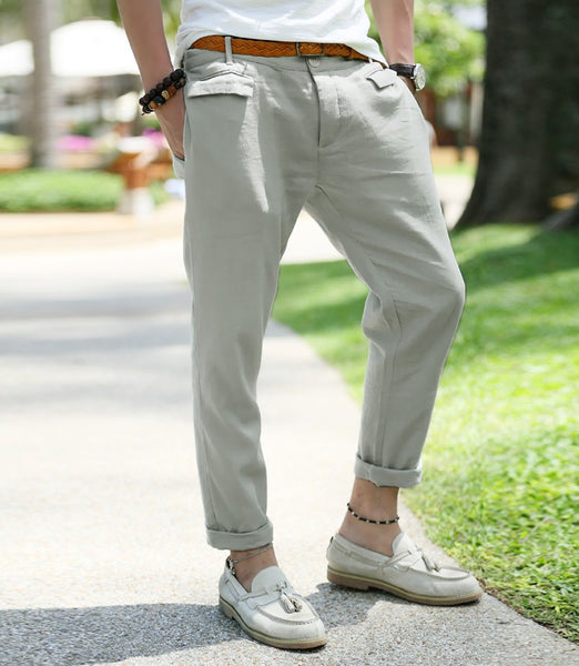 Men's Slim Fit Linen Casual Ankle Length Trousers | ZORKET