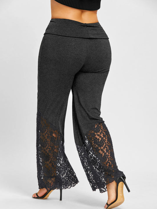 Women's Autumn Lace Trim Casual Pants | Ladies Plus Size Trousers | ZORKET