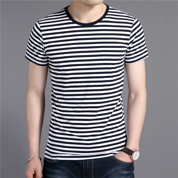 Men's Cotton Short Sleeve Pinstriped O-Neck T-Shirt | ZORKET