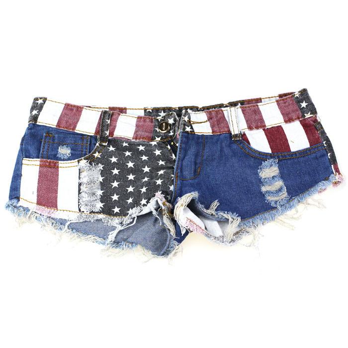 Female Casual Denim Shorts With US Flag | ZORKET
