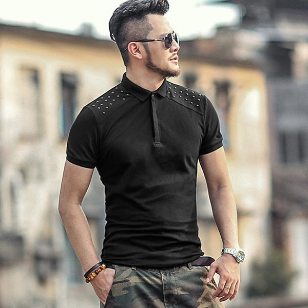 Men's Summer Black Decorative Design Polo | Breathable Casual T-Shirt ...