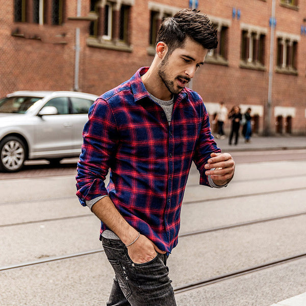 Men's Long Sleeved Flannel Plaid Shirt | ZORKET