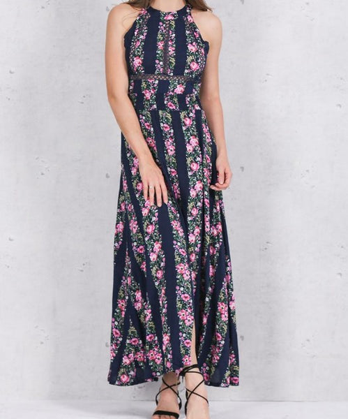 Long Sleeveless Dress With Flower Pattern | ZORKET