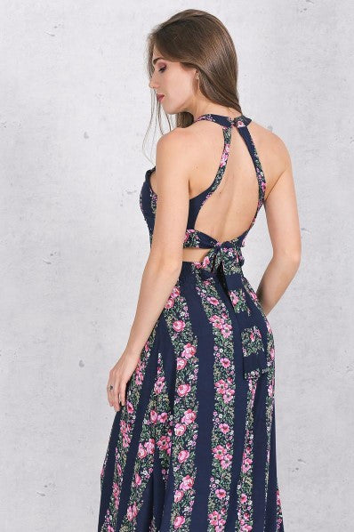 Long Sleeveless Dress With Flower Pattern | ZORKET