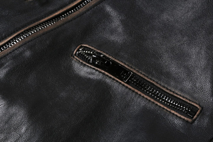 Men's Biker Zipper Genuine Leather Jacket | ZORKET
