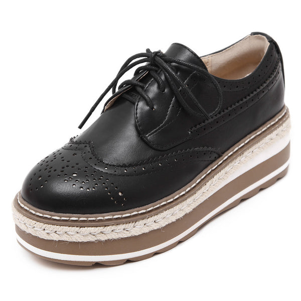 Vintage Women's Thick Bottom Top PU Leather Brogue Shoes | ZORKET