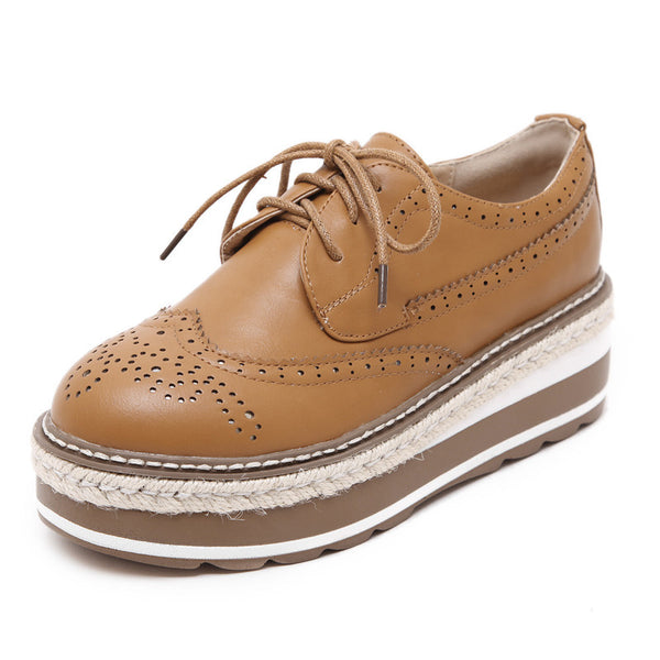 Vintage Women's Thick Bottom Top PU Leather Brogue Shoes | ZORKET