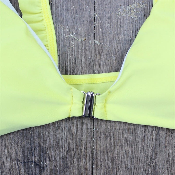 Wide Strap Solid Yellow Push Up Women's Swimwear | ZORKET