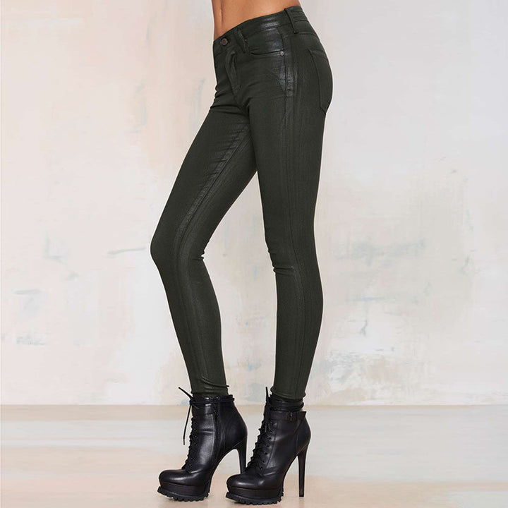 Faux Leather Mid Waist Slim Pants | Women's Pants & Capris | Zorket ...