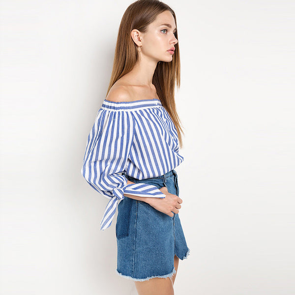 Women's Slash Neck Striped Blouse | Women's Shirts & Blouses | Zorket ...