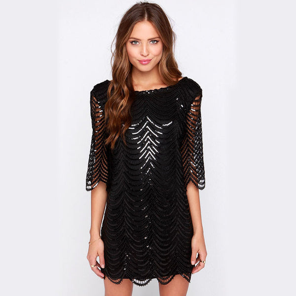 Mesh Backless Dress With Sequins | Zorket