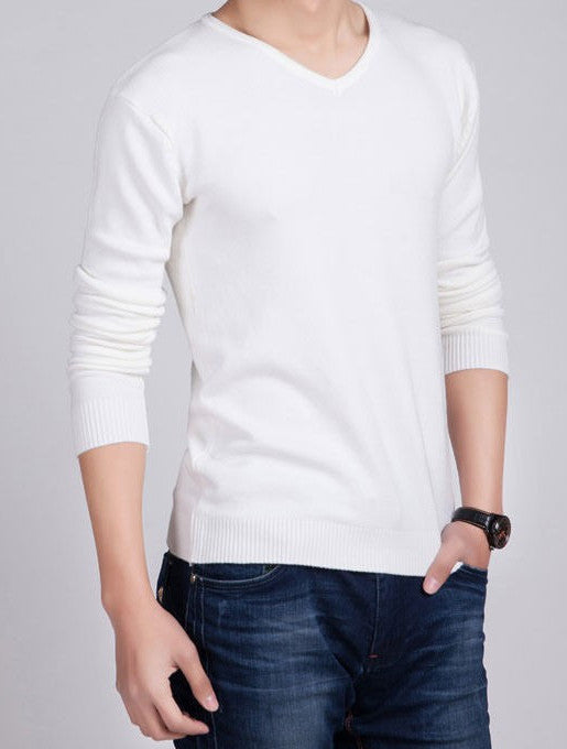 Men's Solid Color Wool & Cashmere V-Neck Pullover | ZORKET