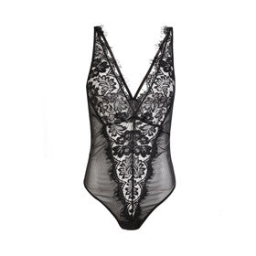 Jacquard Lace Trim High Leg Bodysuit | Ladies' Lace Bodysuits | Zorket ...