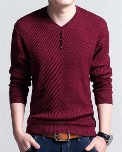 Men's V-Neck Long Sleeve Solid Color Pullover | ZORKET